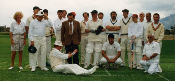 1996 Mayor Tony Fuster & the late Andrew Bond at the opening of the Colombus Oval L'Alfas Del Pi,April 1996. David Oatway is performing some ritual on the ground.   